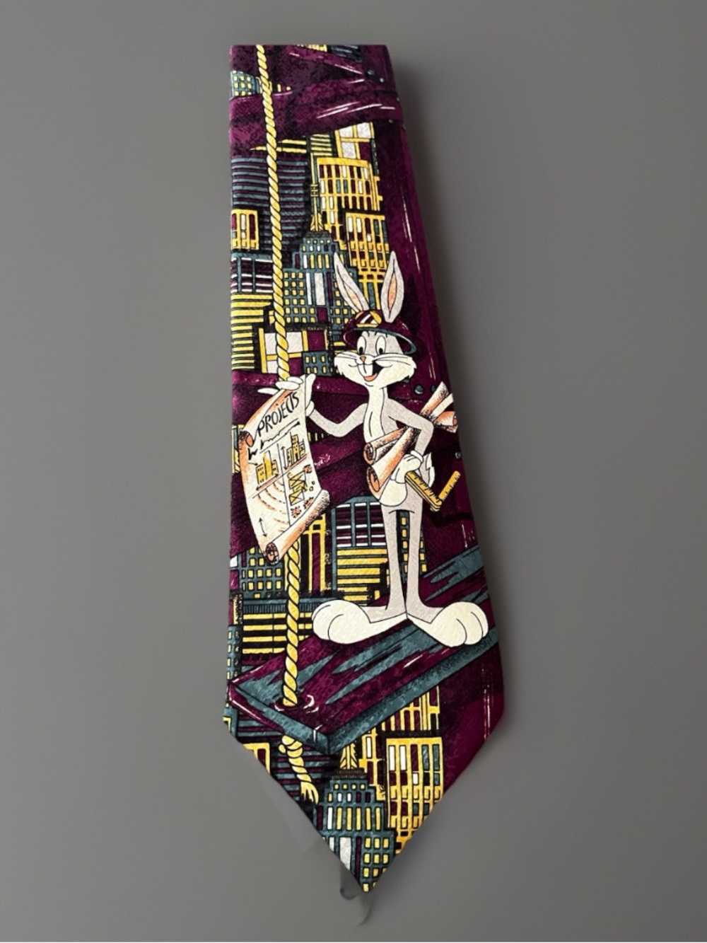 Vintage 1992 Bugs Bunny Silk Tie Architect Construction Looney Tunes Italy